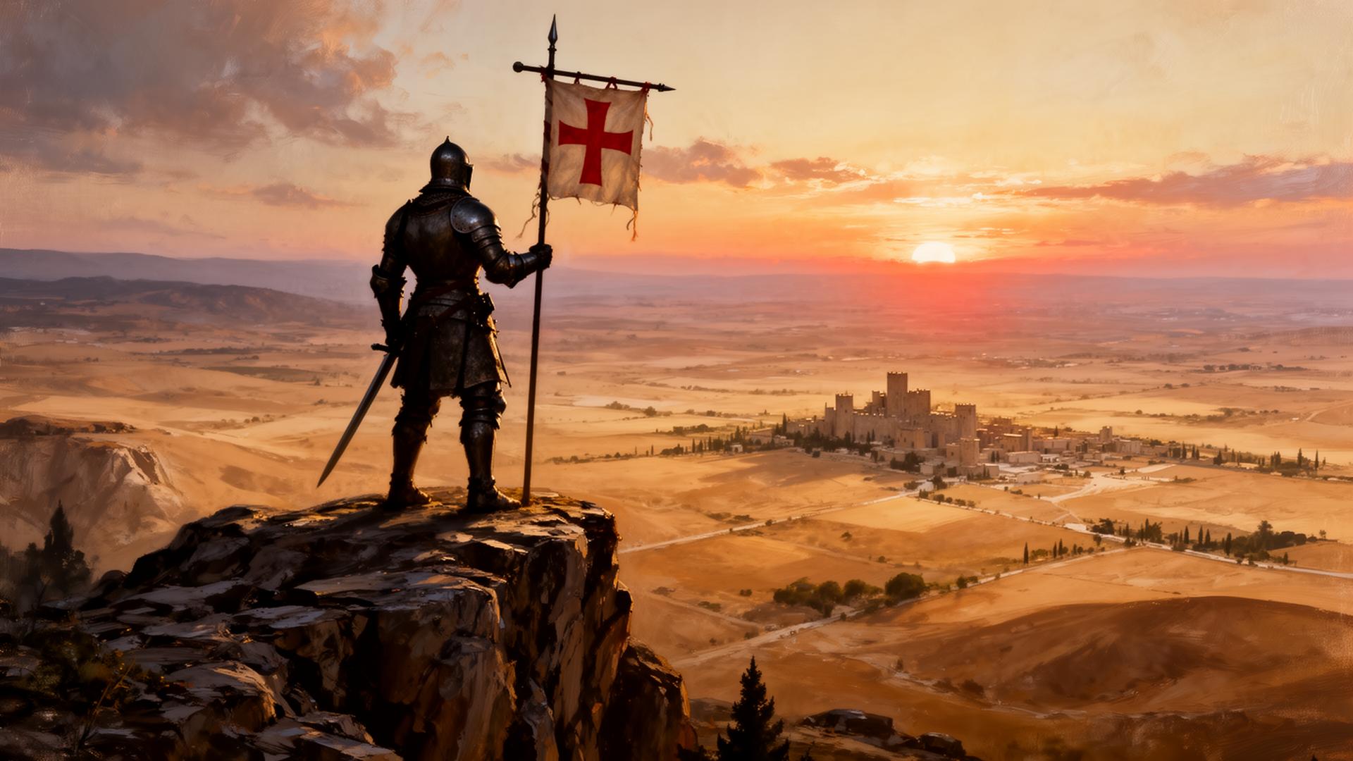 Crusader knight overlooking the Holy Land